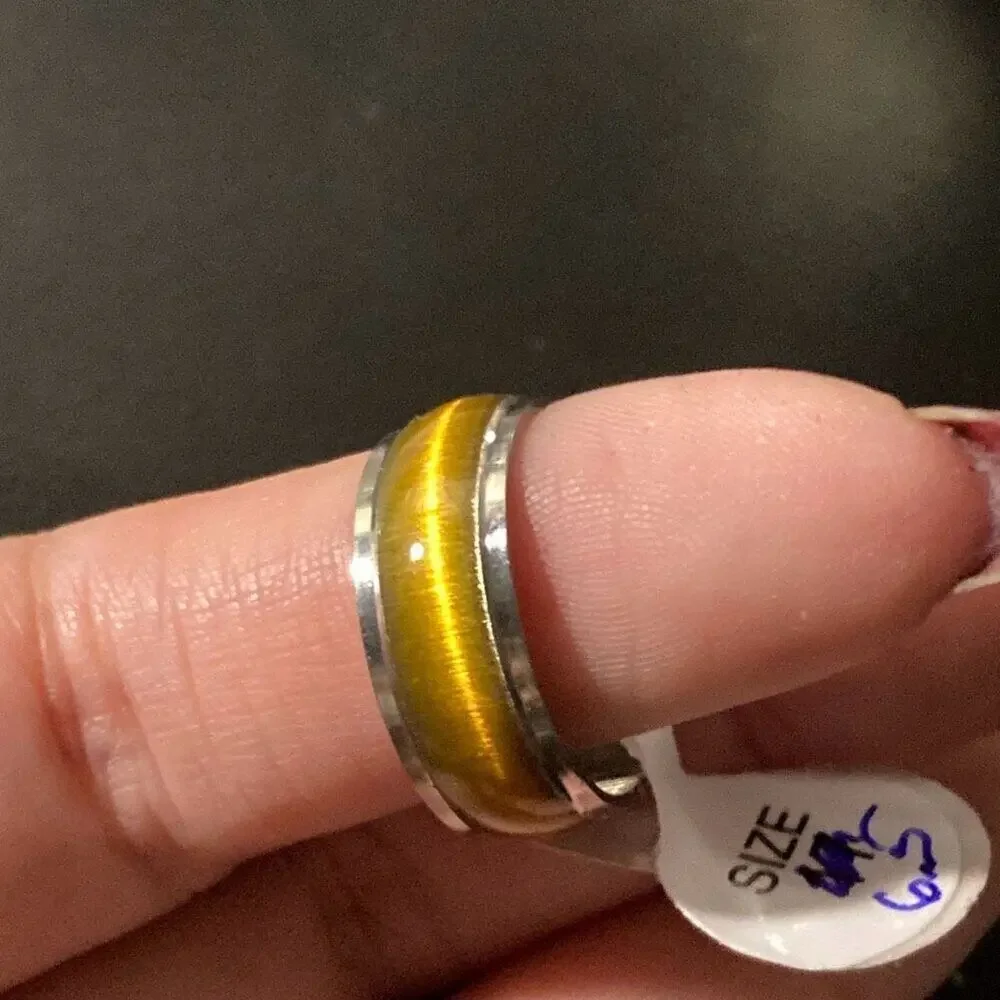 Stainless steel men’s unisex wedding band ring cat eye effect 6.5